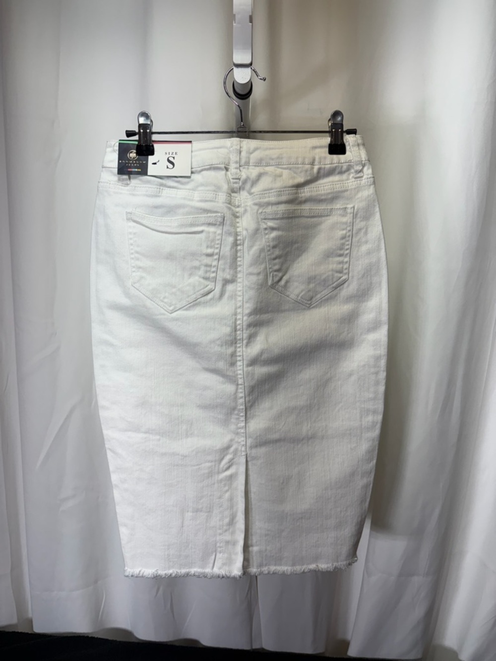 Boom Boom Jeans White Frayed Denim Midi Pencil Skirt 2677 - Picture 2 of 11